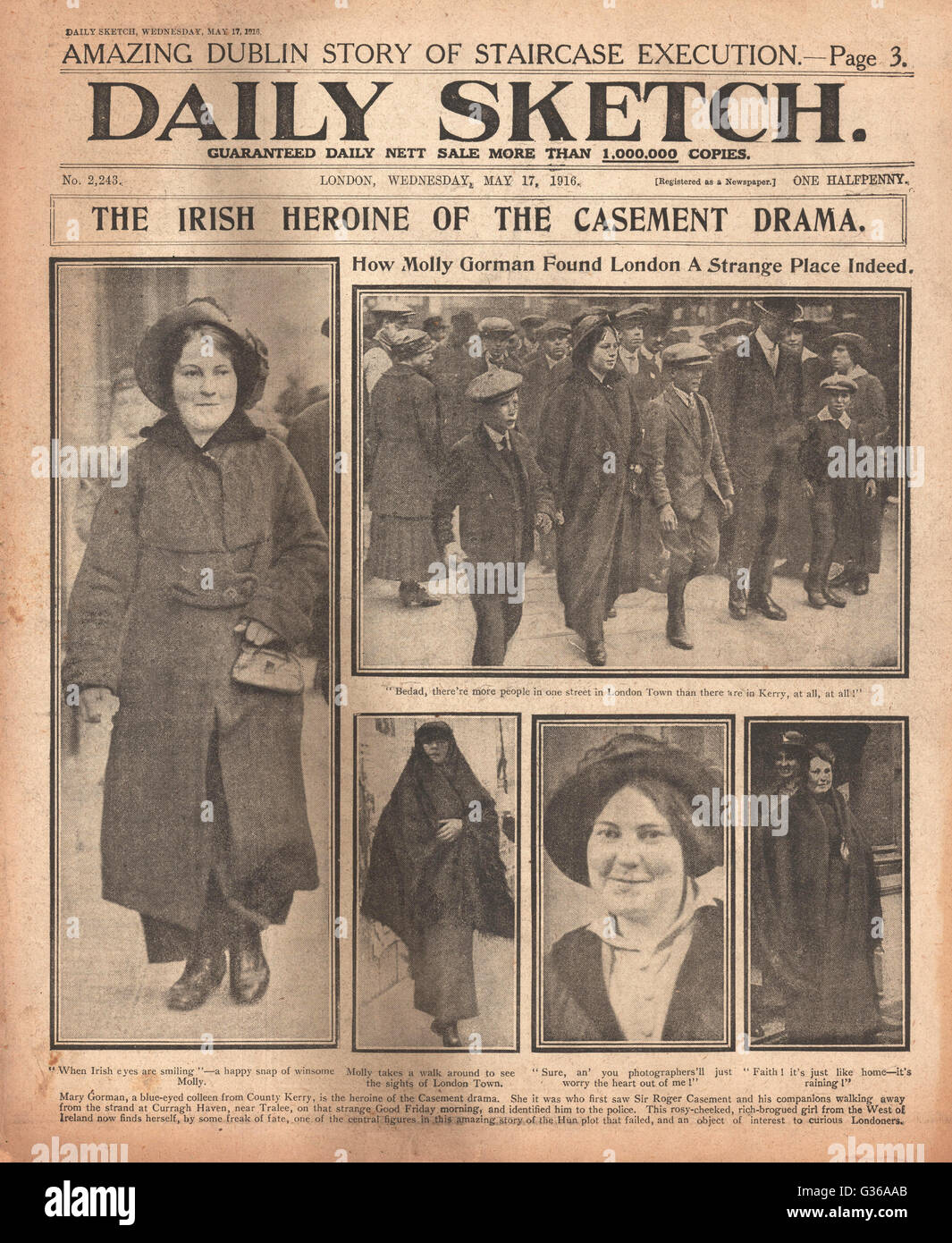 1916 Daily Sketch Trial of Irish rebel Roger Casement Stock Photo