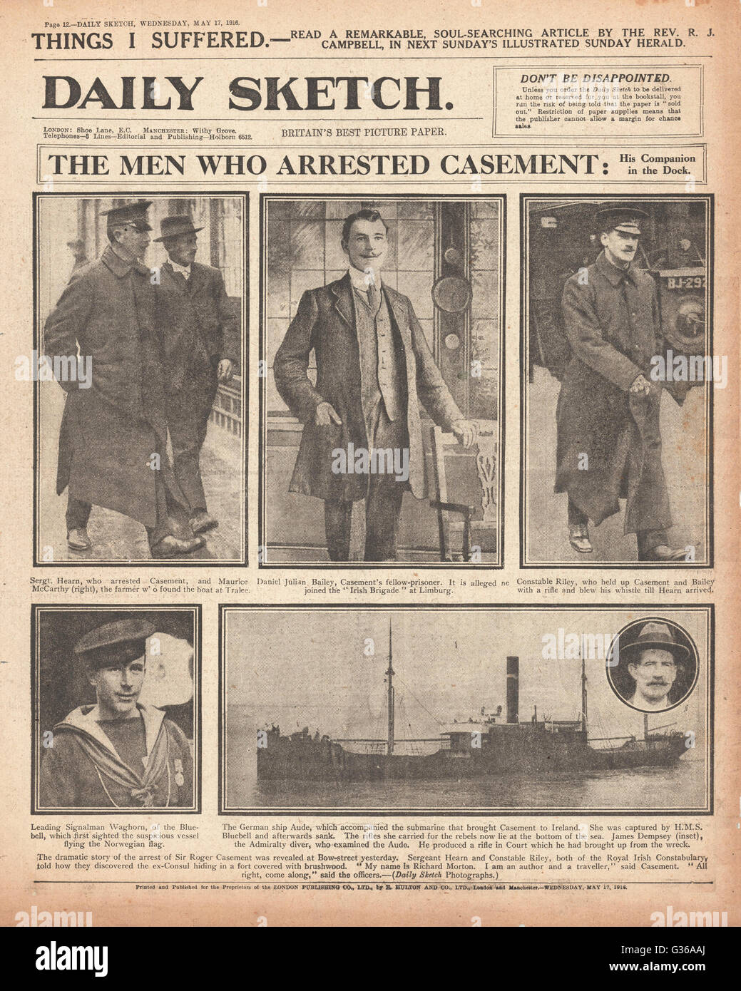 1916 Daily Sketch Trial of Irish rebel Roger Casement Stock Photo