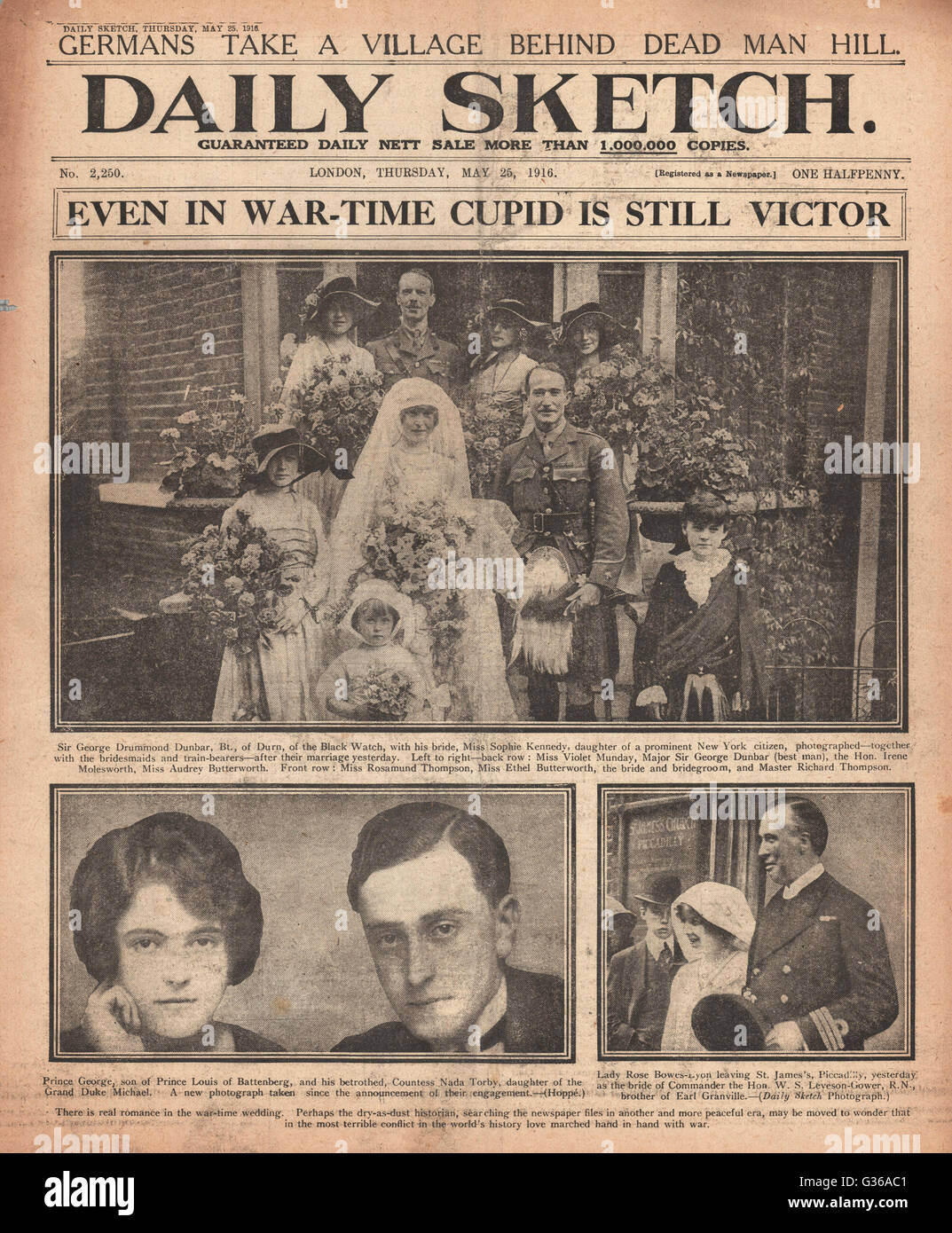 1916 Daily Sketch Marriage of Sir George Drummond Dugbar Stock Photo