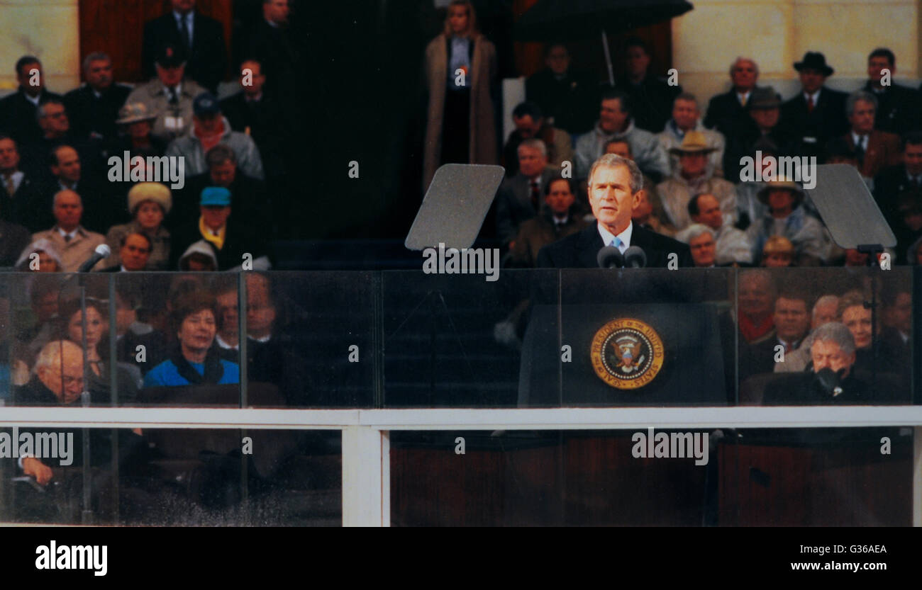 President George W. Bush giving his Inaugural Address. Stock Photo