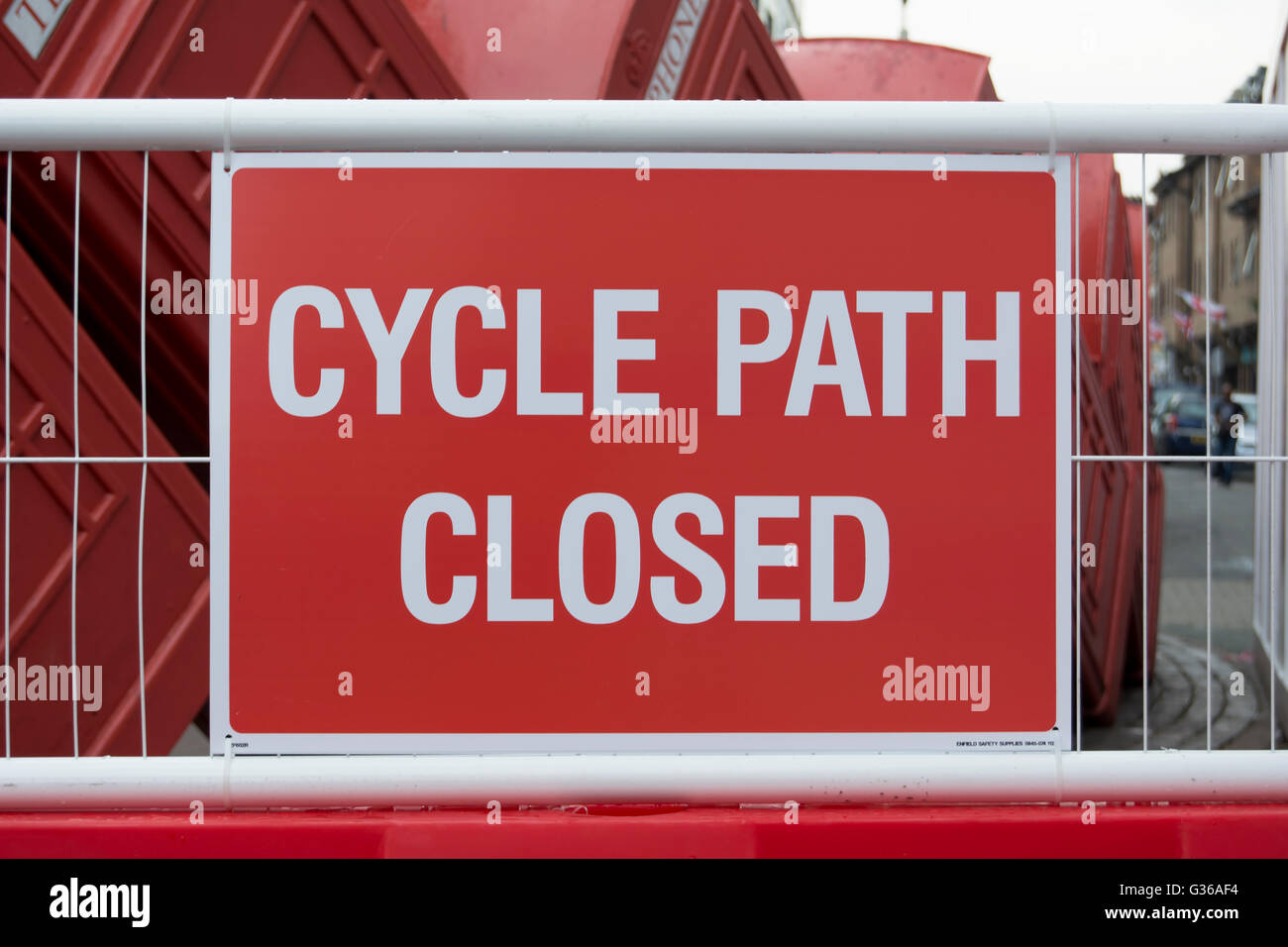 cycle path closed sign, kingston upon thames, surrey, england Stock Photo