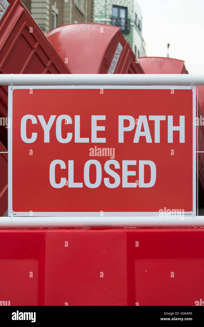 cycle path closed sign, kingston upon thames, surrey, england Stock Photo