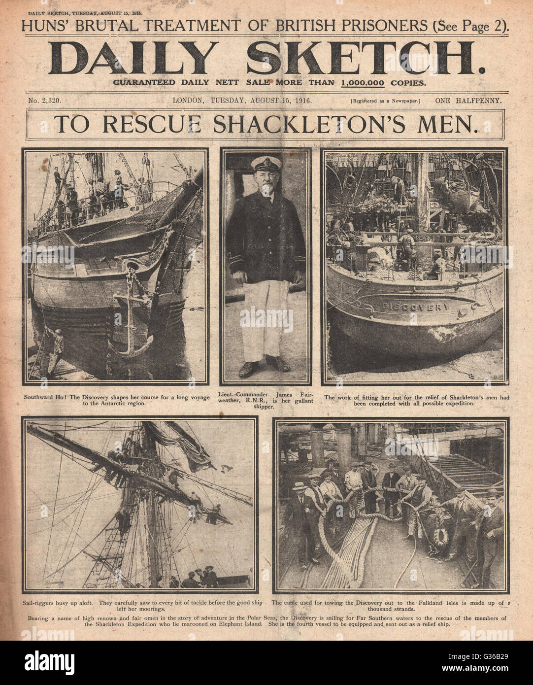 1916 Daily Sketch front page Rescue of Shackleton Expedition Stock