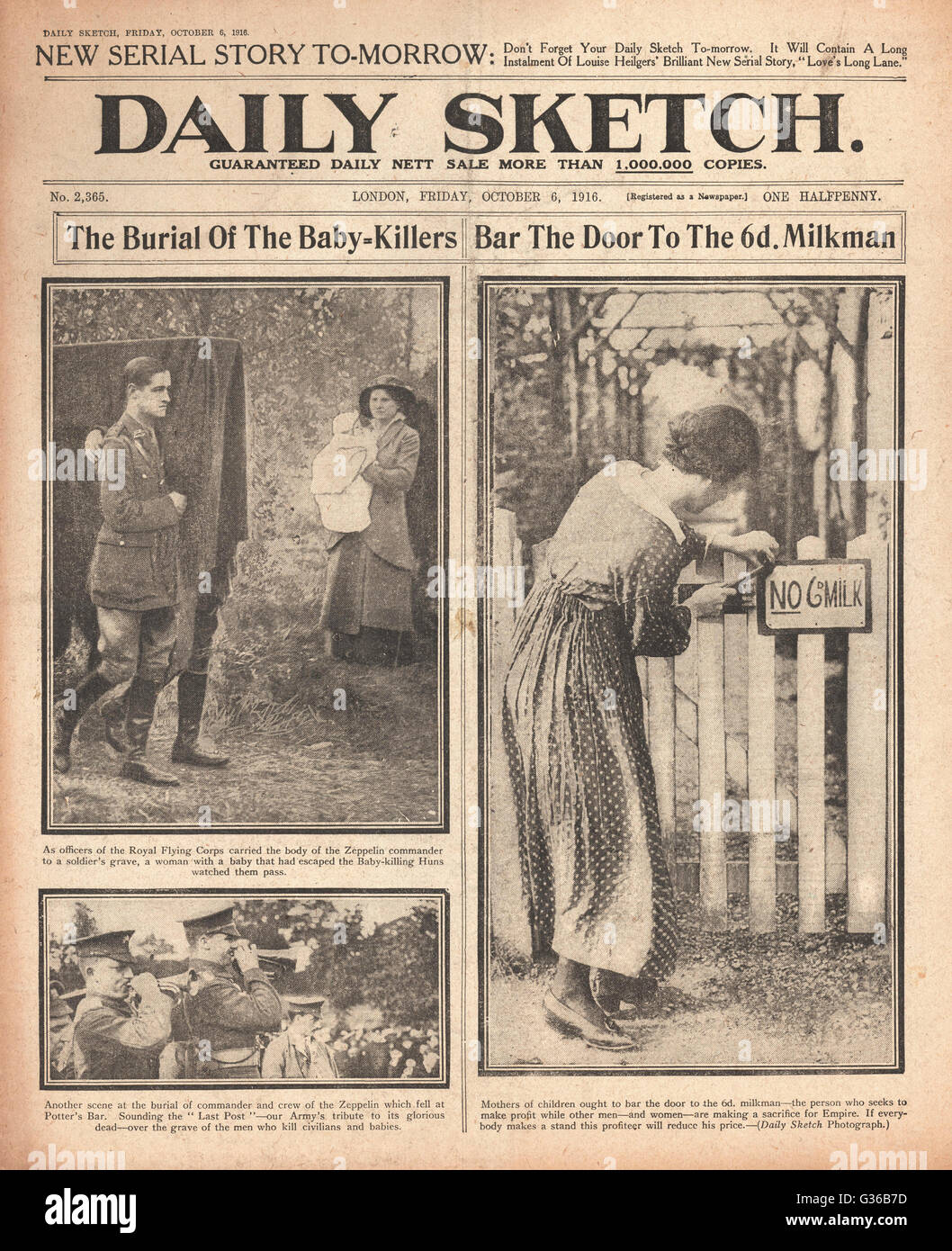1916 Daily Sketch Funeral of zeppelin crew at Potters Bar Stock Photo