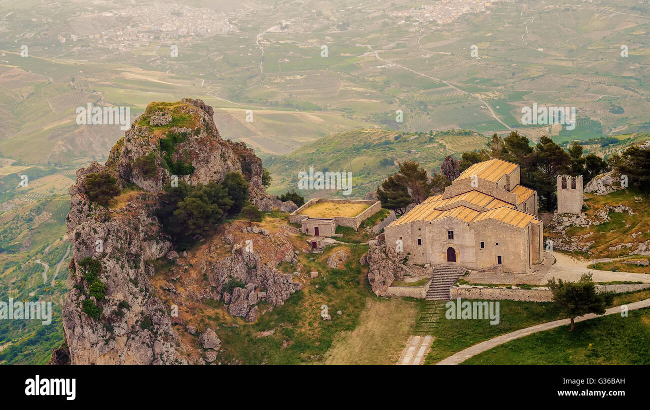 Sicily, Italy:Church of San Salvatore in Mountain town Caltabellotta Stock Photo