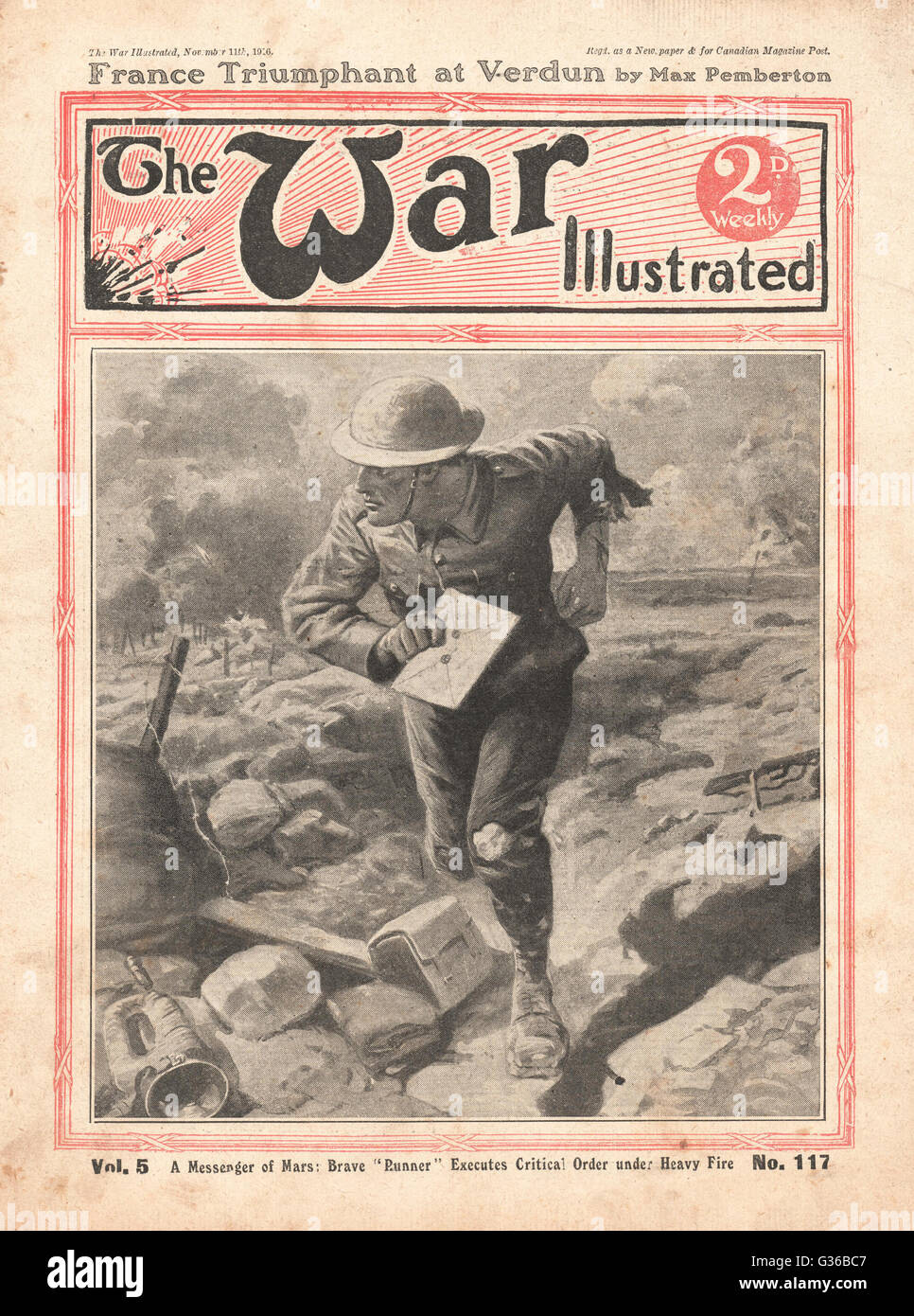1916 The War Illustrated Messenger under heavy fire Stock Photo