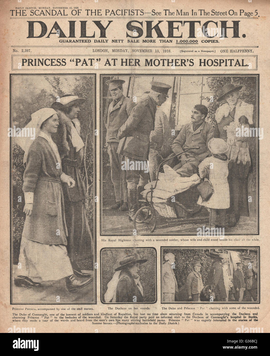 1916 Daily Sketch  Princess Patricia visits the Duchess of Connaught Hospital Stock Photo