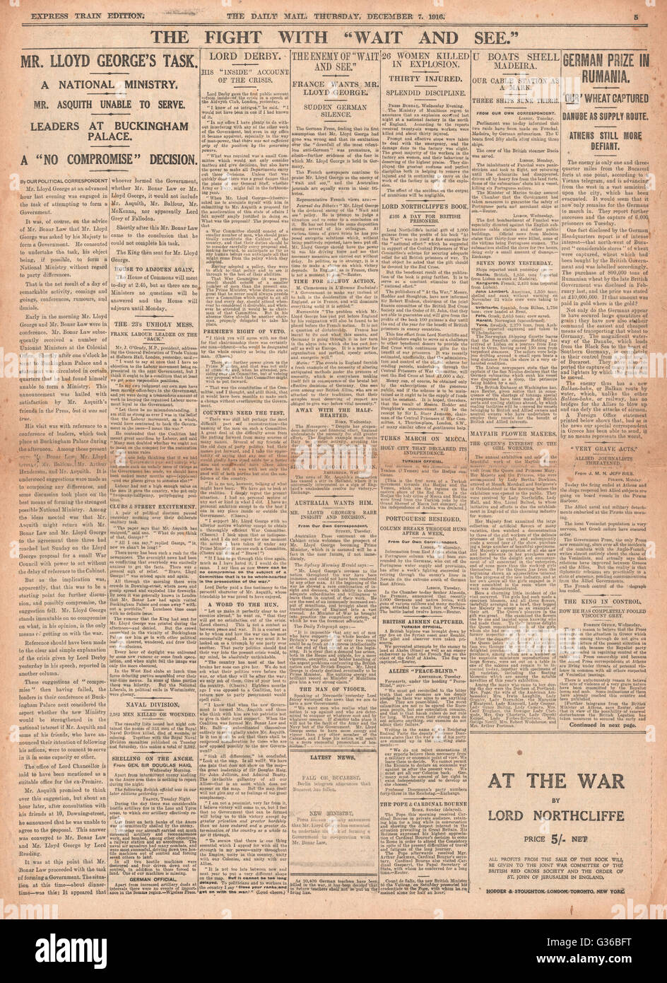 1916 Daily Mail British government in crisis Stock Photo Alamy