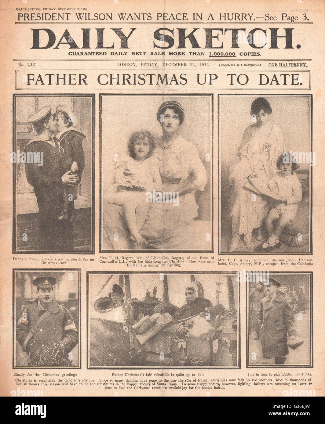 1916 Daily Sketch Christmas on the Home Front Stock Photo