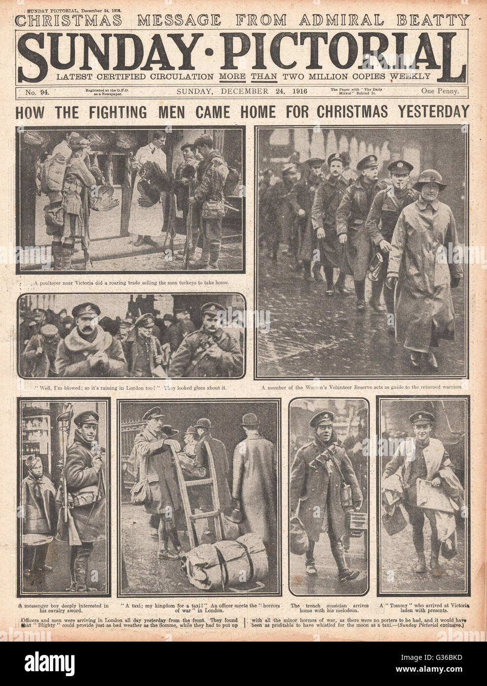 1916 Sunday Pictoriall British soldiers home on Christmas leave Stock Photo