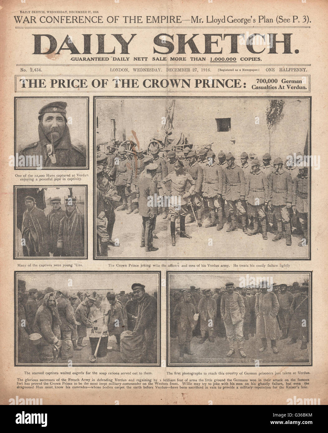 1916 Daily Sketch Crown Prince Wilhelm and German soldiers at Verdun Stock Photo