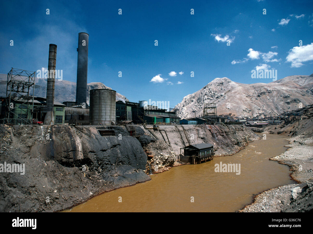 Peru Cerro De Pasco Mine River Pollution Stock Photo