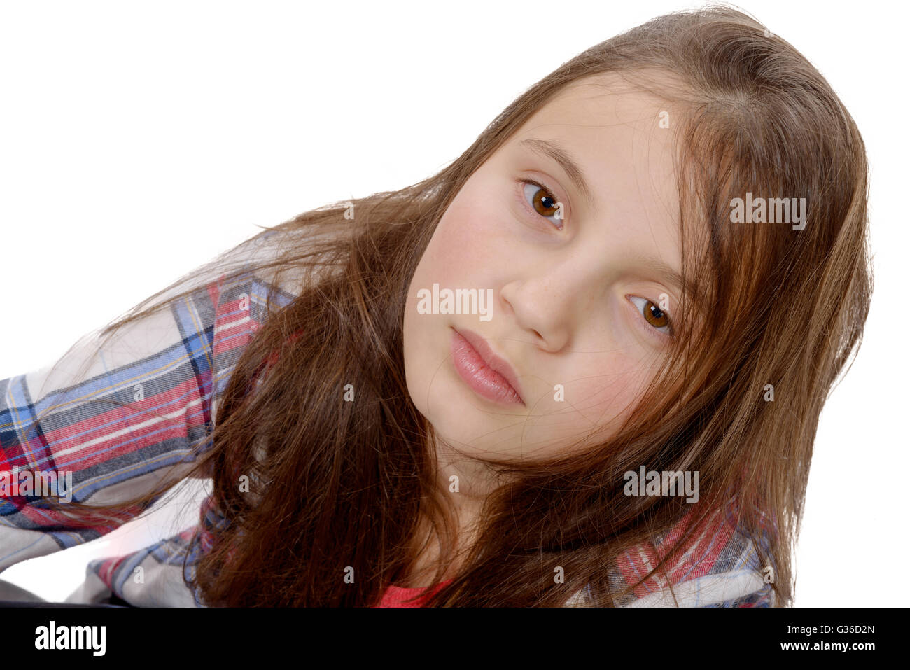 portrait of preteen girl isolated on white background Stock Photo - Alamy