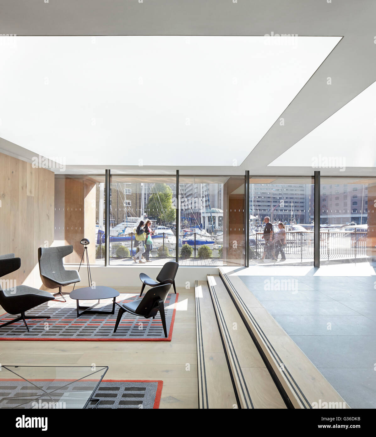 Lounge in entrance reception. Commodity Quay, London, United Kingdom. Architect: BuckleyGrayYeoman, 2014. Stock Photo