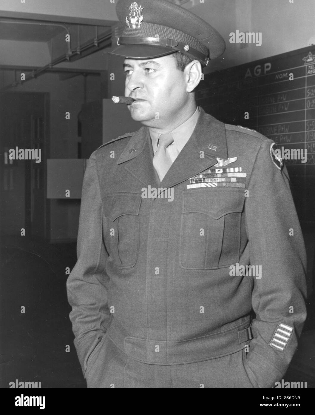 Lt. General Curtis E. LeMay waits at Tempelhof Air Base , Germany during the Berlin Airlift. Stock Photo