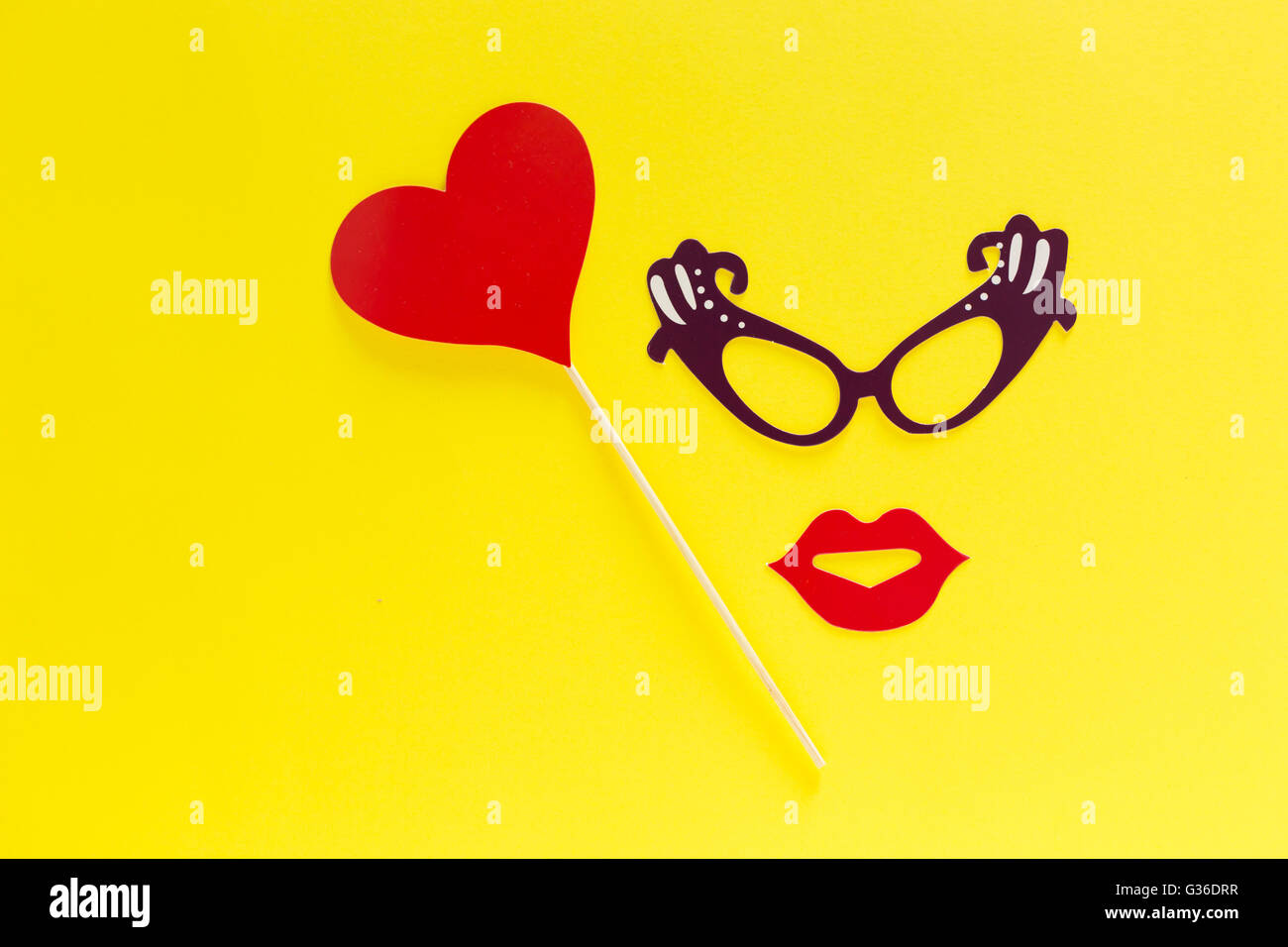 woman paper cutout face with glasses and heart on solid color Stock ...