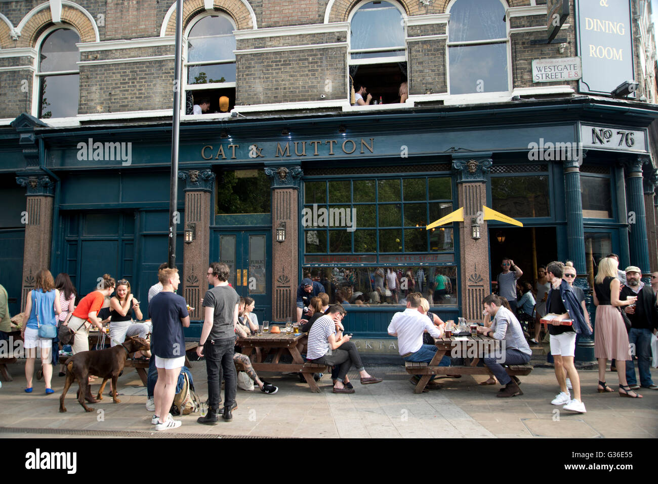 Hackney. Broadway Market. Cat and Mutton pub. Stock Photo