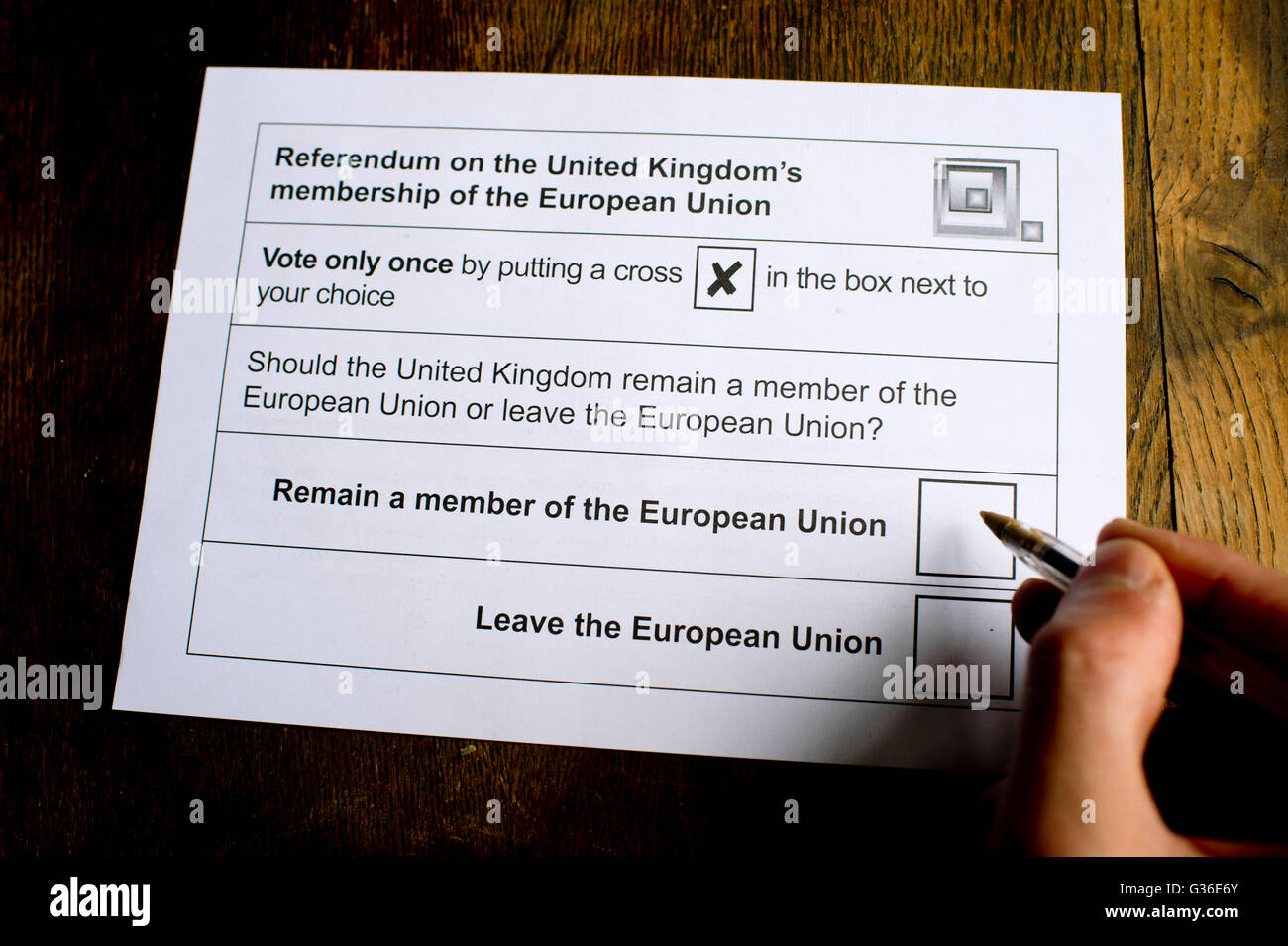 Referendum on European Community Membership. Young person filling out postal vote. Stock Photo