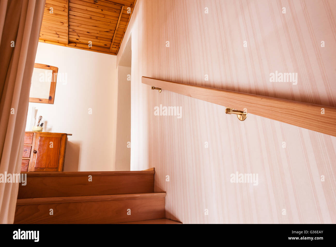 wooden interior staircase of a chalet or cottage in austria Stock Photo