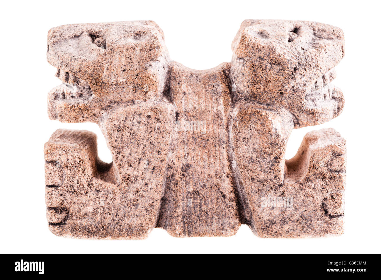 double head jaguar statue of chichen itza reproduction isolated over a white background Stock Photo