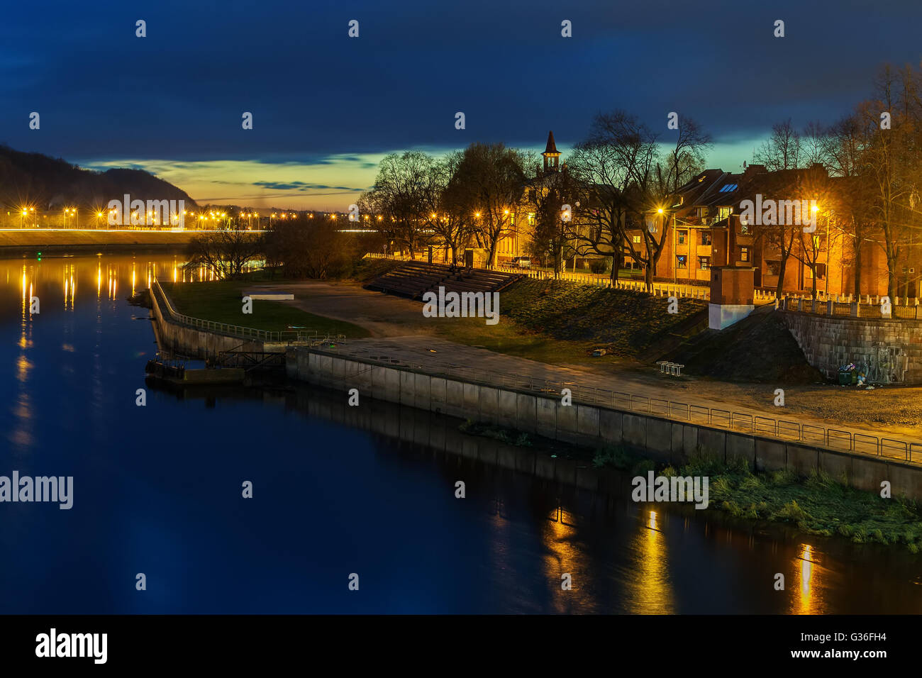 Kaunas, Lithuania: Old Town at night Stock Photo