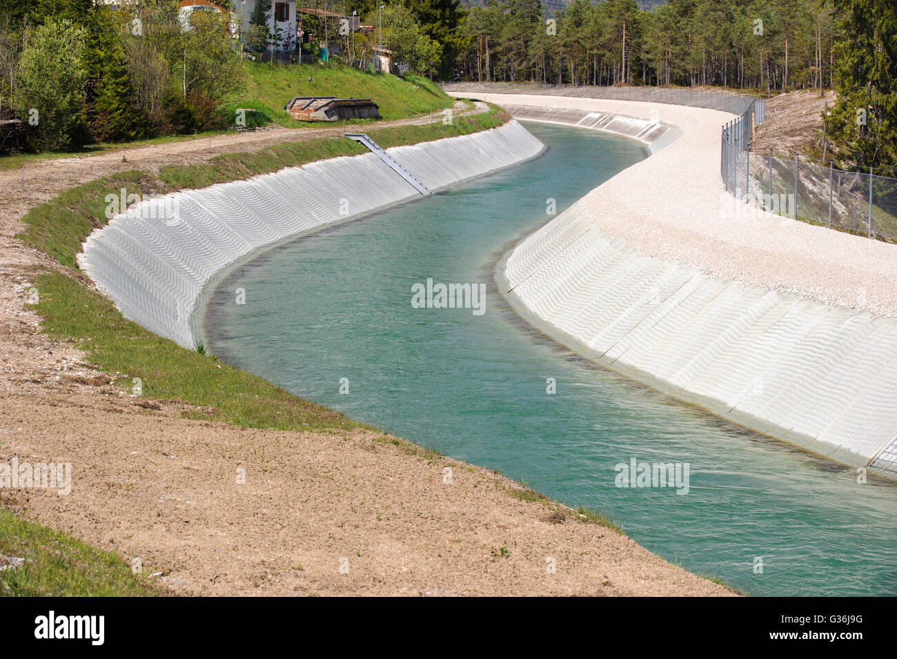 water channel of river Isar in Germany for hydroelectric power station Stock Photo