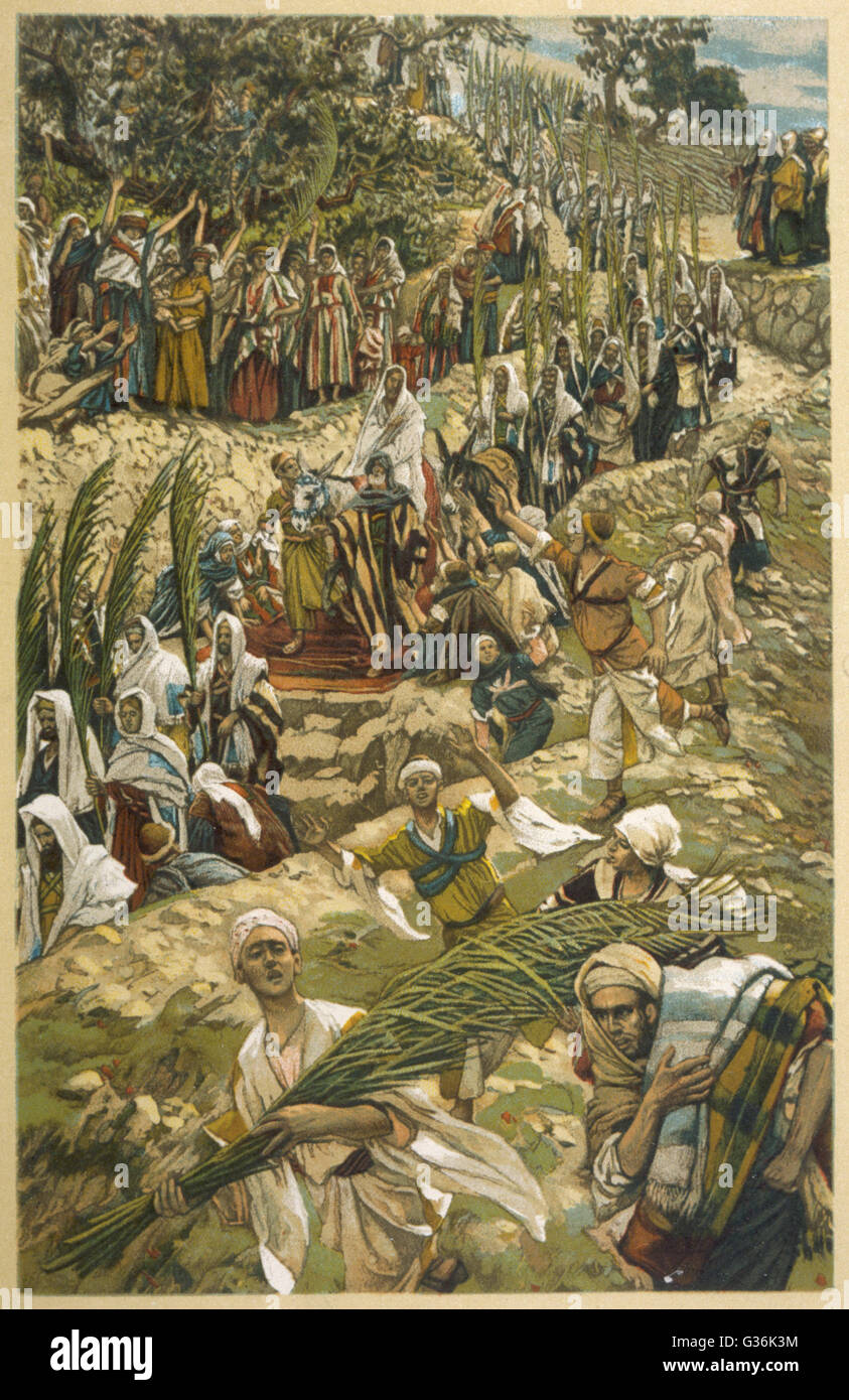 Jesus Christ entering Jerusalem on Palm Sunday Stock Photo
