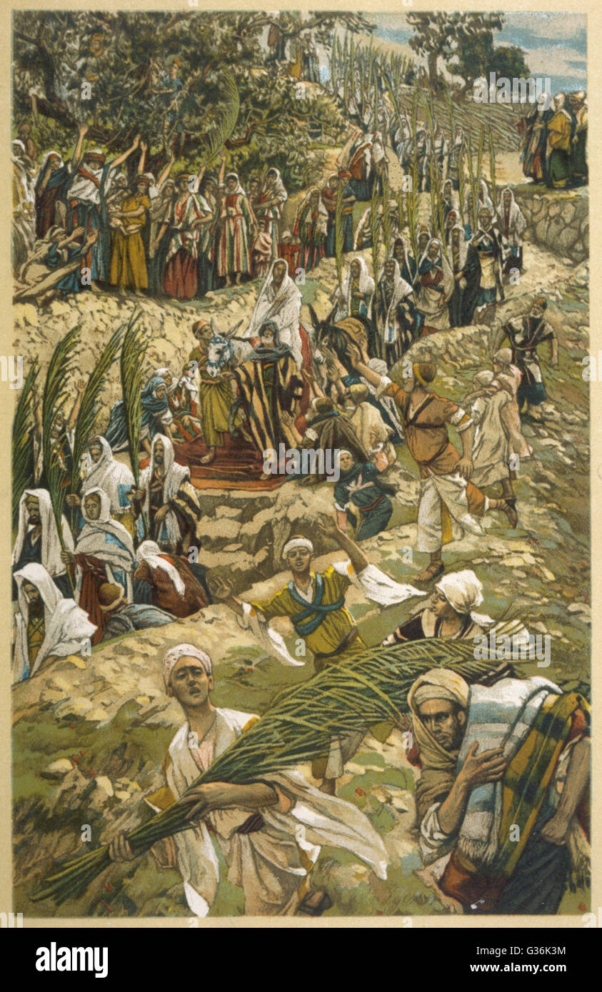 Jesus Entering Jerusalem On The Back Of A Donkey On Palm Sunday Stock Photo Alamy
