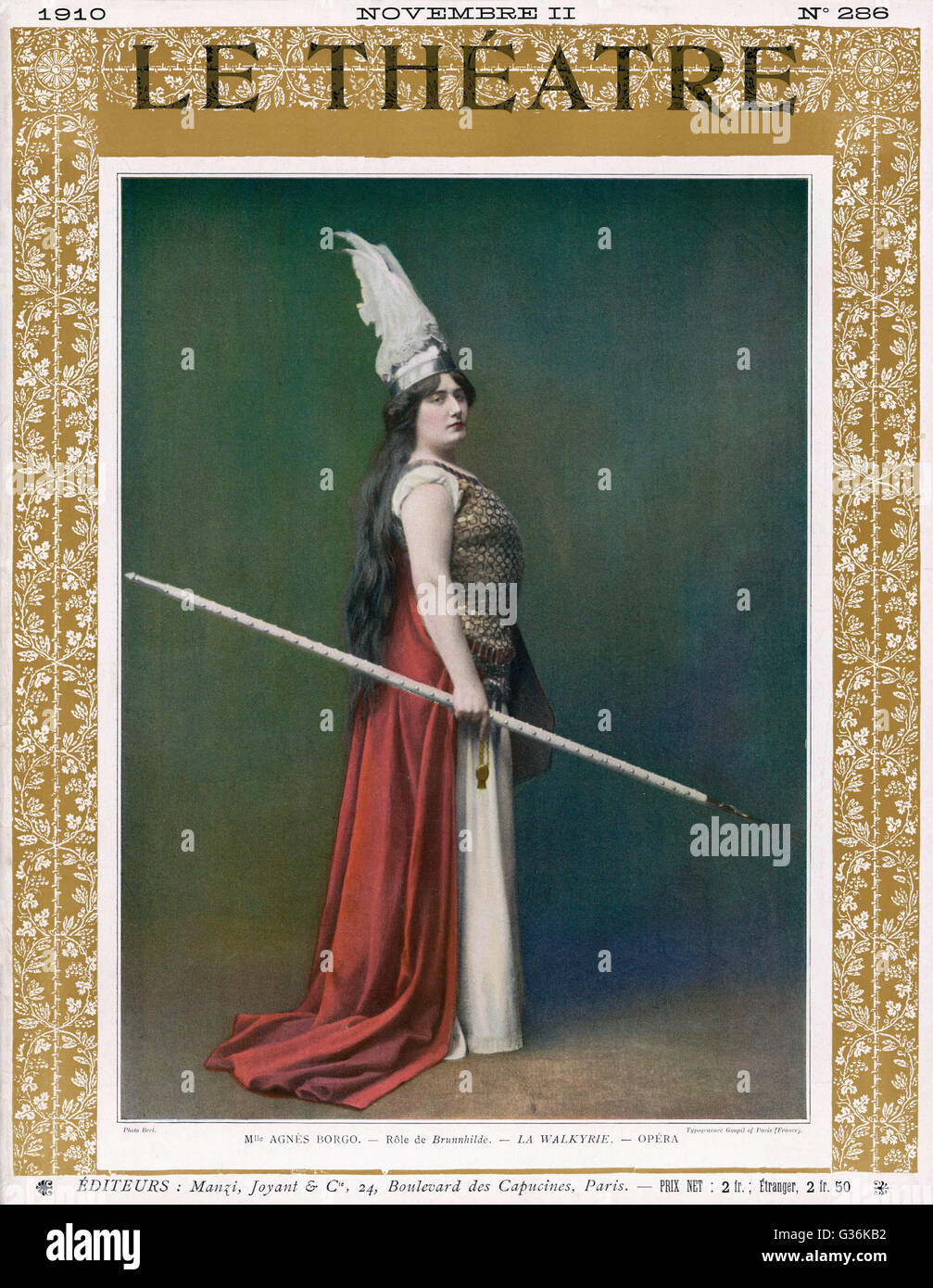 Die Walkure, (The Valkyrie) Agnes Borgo as Brunnhilde, at the Paris Opera       Date: 1910 Stock Photo