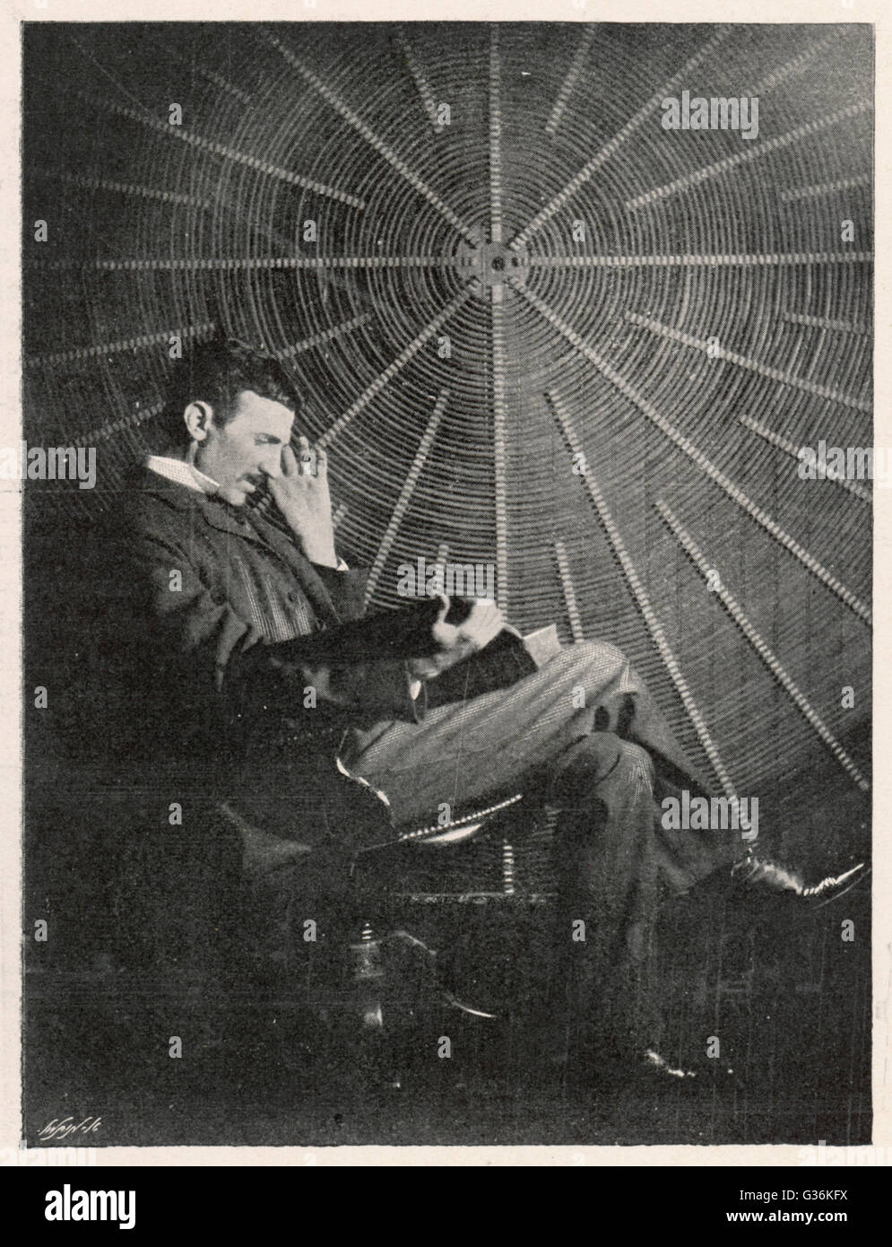 Nikola Tesla (1856-1943), Croatian inventor  in his American laboratory Stock Photo