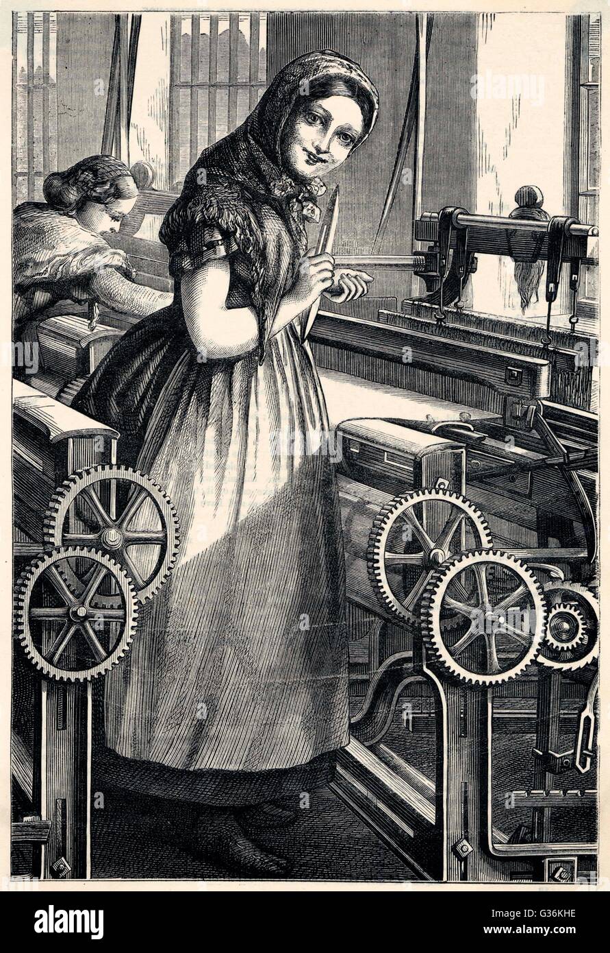 Child labour at a cotton mill 1867 Stock Photo