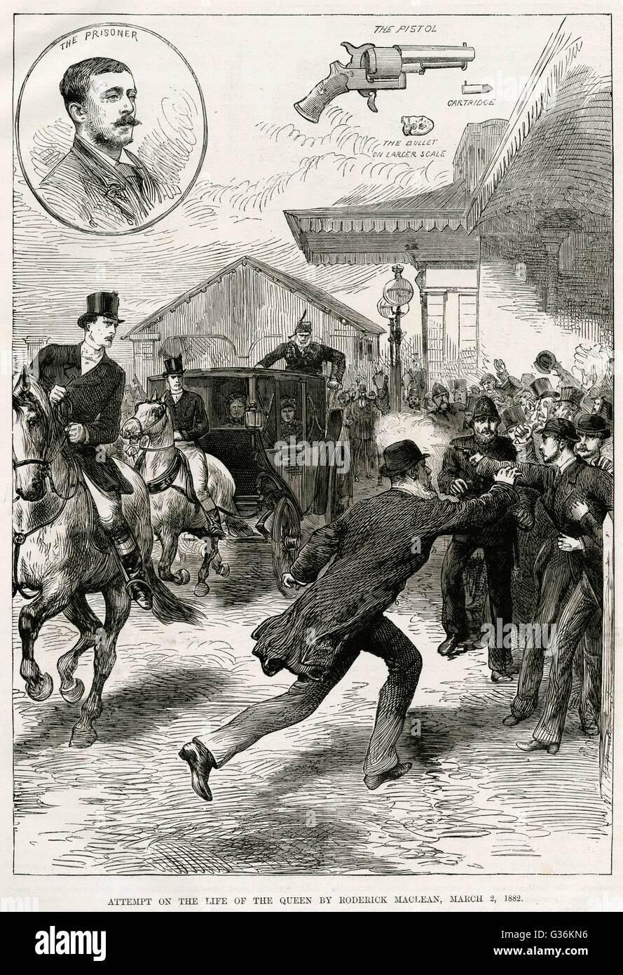 Attempt to assassinate Queen Victoria (1819-1901) by  Roderick Maclean at Windsor Railway Station       Date: 2 March 1882 Stock Photo