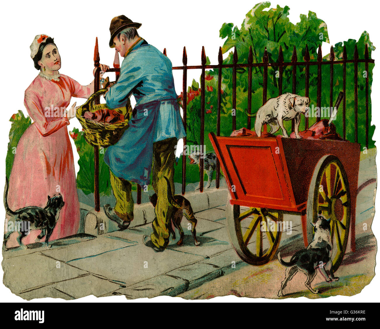 Street trader selling meat in the 1880s Stock Photo