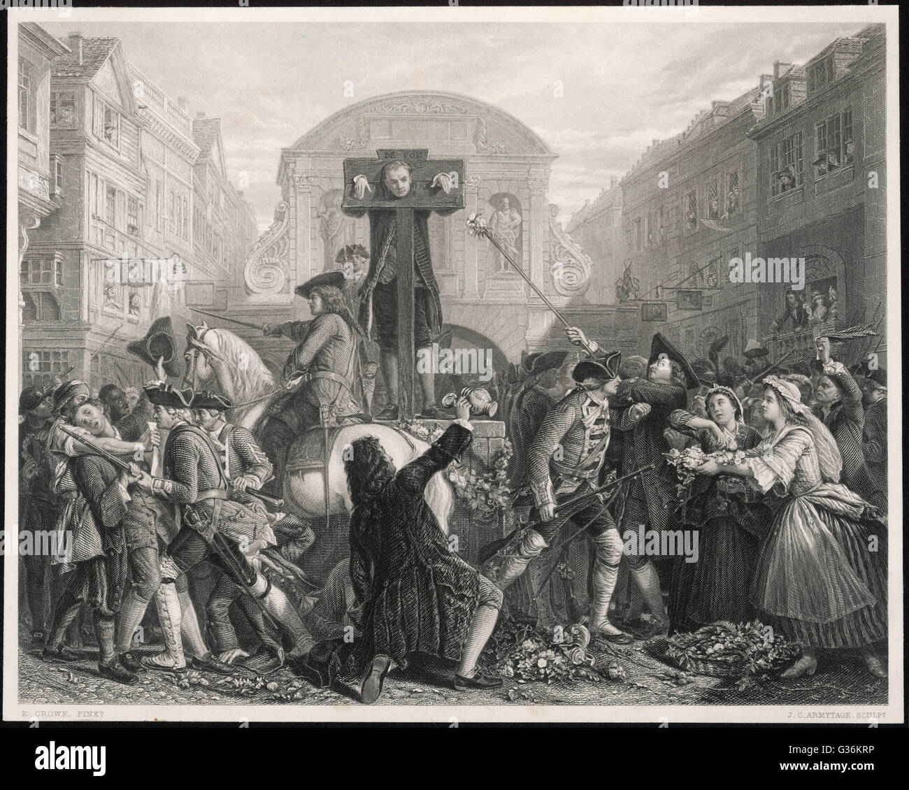 Daniel Defoe (1661-1731) in the pillory, London, 1702, for publishing a seditious pamphlet Date: 1702