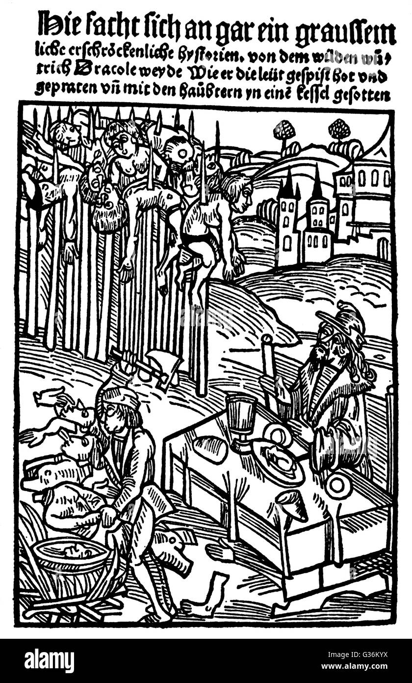Vlad III Tepes (The Impaler) (1431-1476) Wallachian (now Romania) ruler. Here he impales the burghers of Brasso. Basis of Stoker's 'Dracula'. Stock Photo
