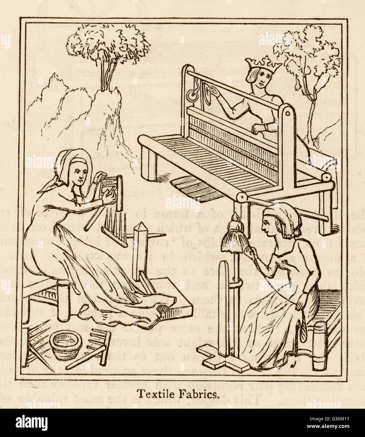 Spinning and weaving in the 15th century Stock Photo Alamy