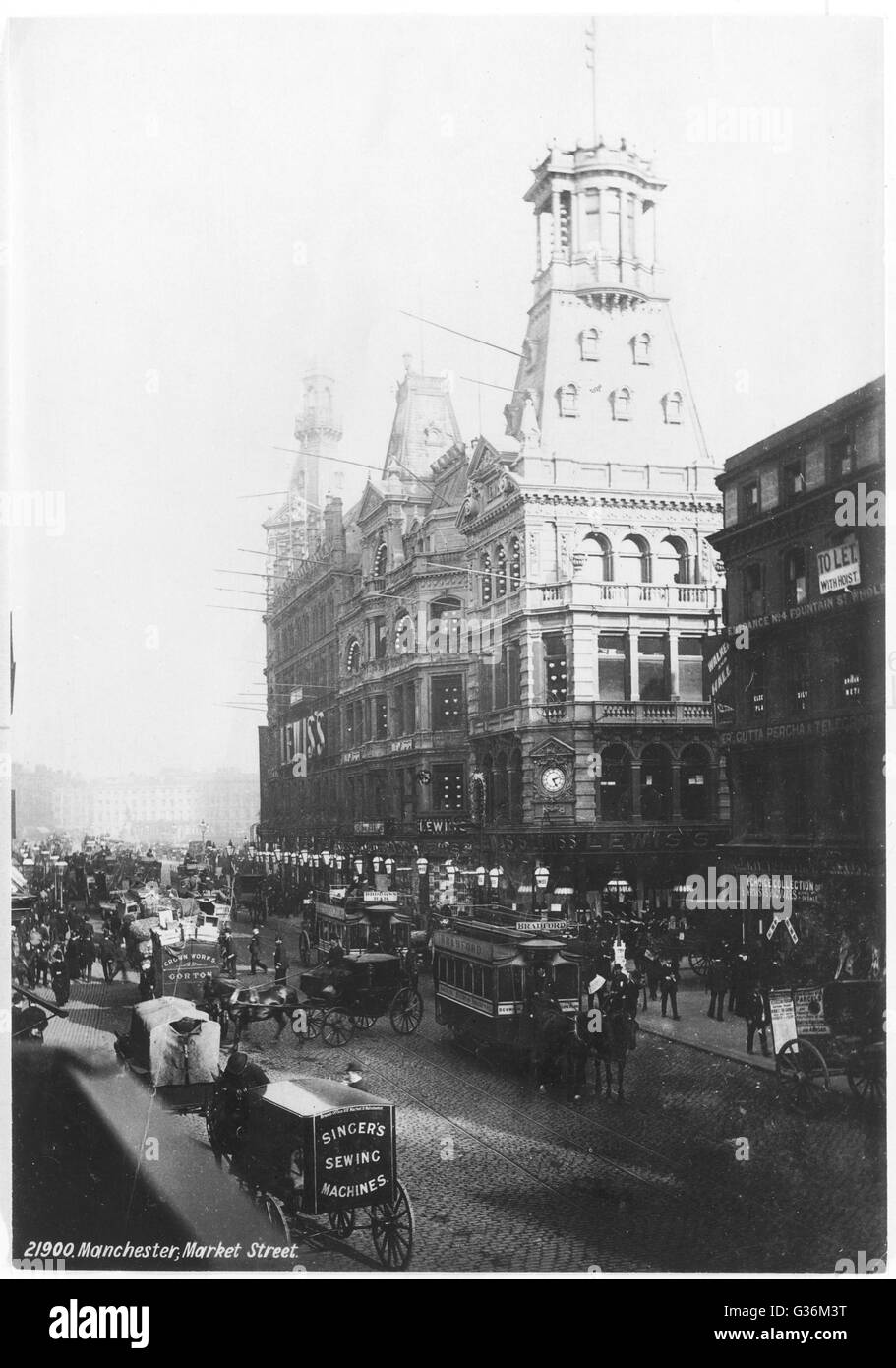 Market St, Manchester.          Date: 1889 Stock Photo