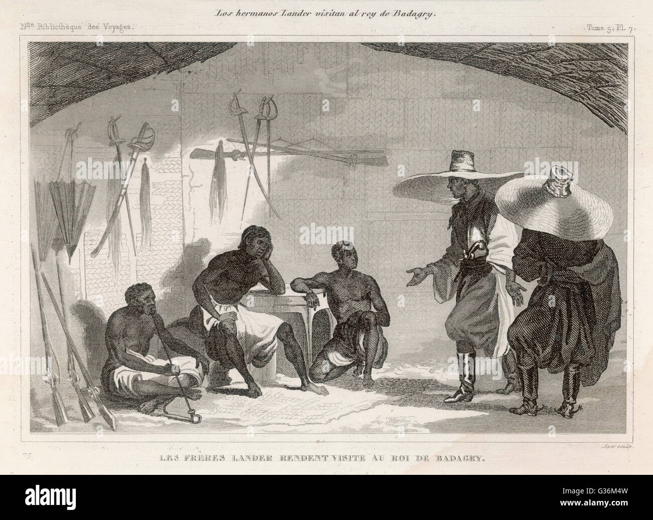Richard and John Lander, african explorers,  visit  the King of Badagry, Lagos, Nigeria         Date: 1830-31 Stock Photo