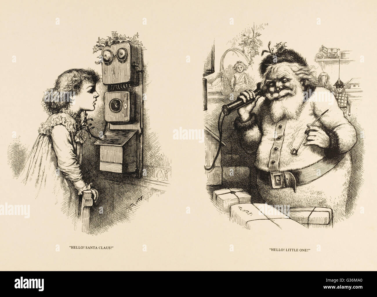 Father Christmas on the telephone Stock Photo