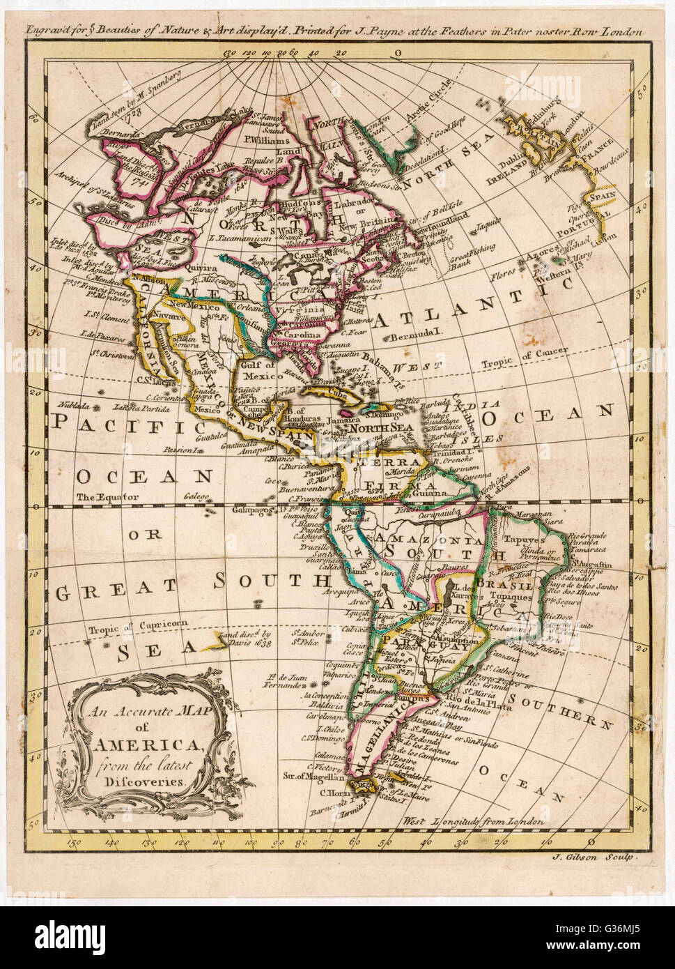 18th century map of North and South America Stock Photo