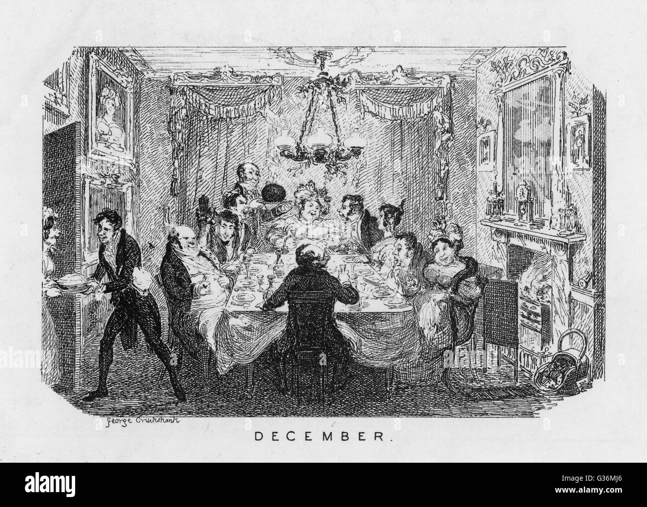 Christmas Dinner - arrival of the pudding         Date: 1835 Stock Photo