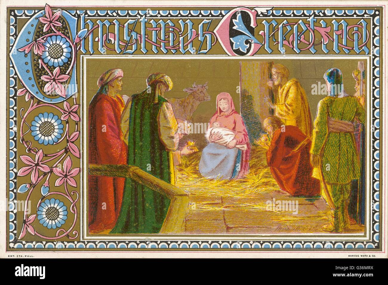 Three Wise Men and Jesus, Christmas Nativity Stock Photo
