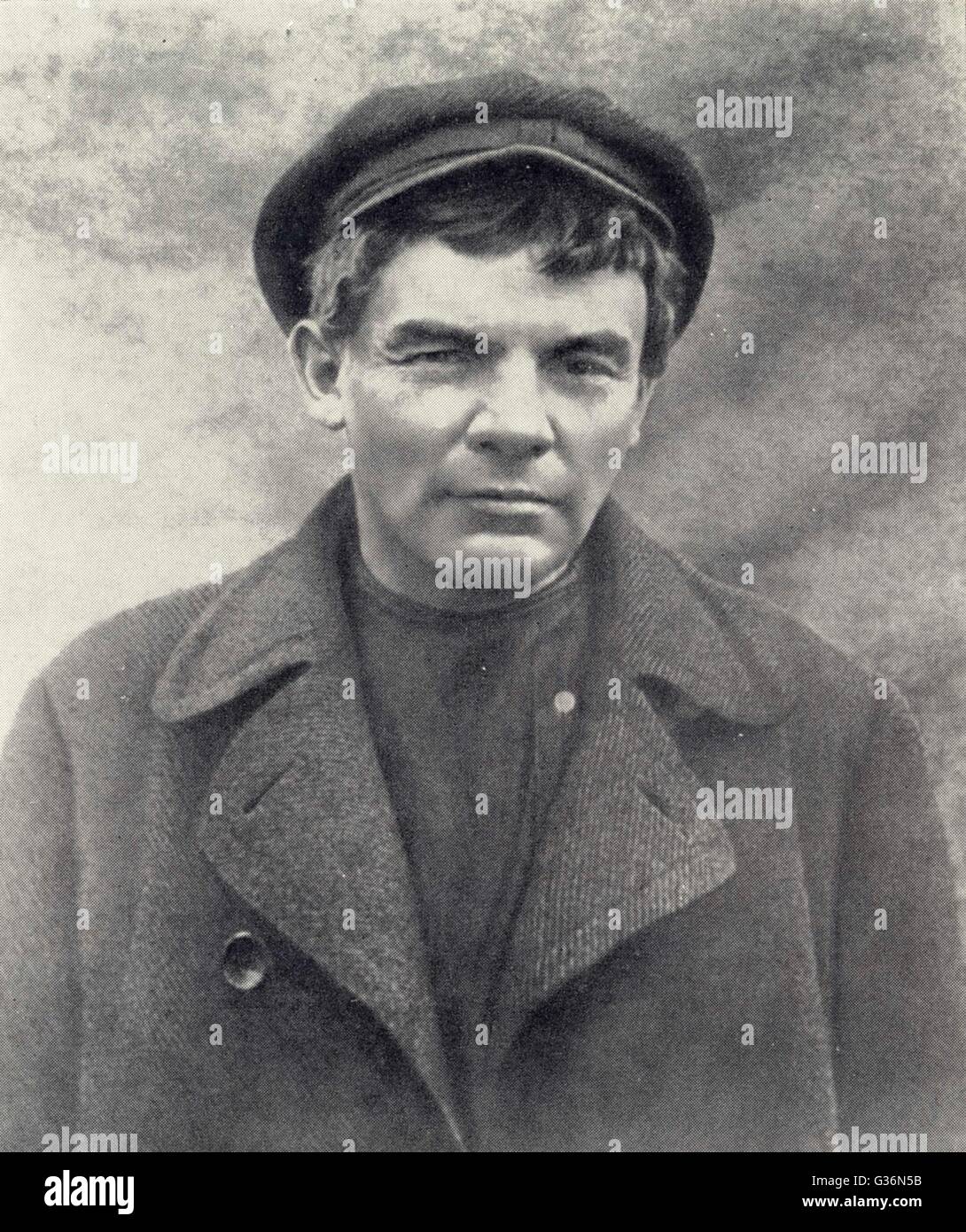A photograph of Vladimir Ilyich Ulyanov Lenin (1870 - 1924), Communist leader in disguise, August 1917.      Date: August 1917 Stock Photo