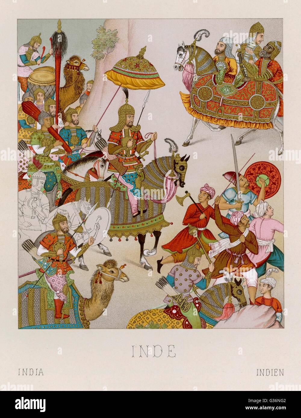Babur (1483-1531), Mughal Emperor of India (ruled 1526-1530), depicted with his army invading Persia.      Date: circa 1526 Stock Photo