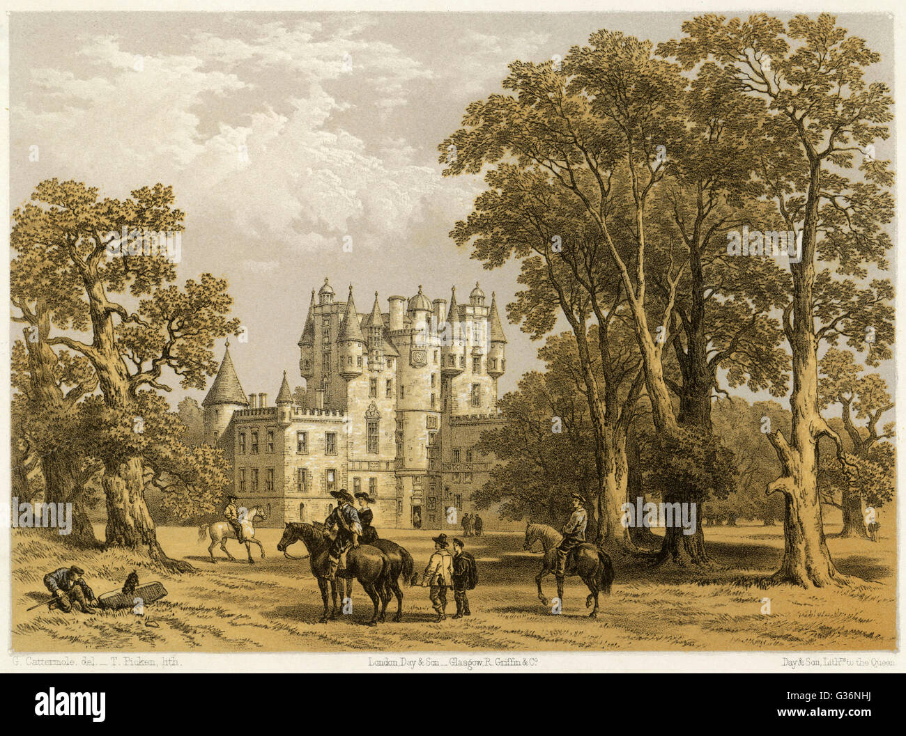 View of Glamis Castle in Forfarshire, Scotland.          Date: circa 1840 Stock Photo