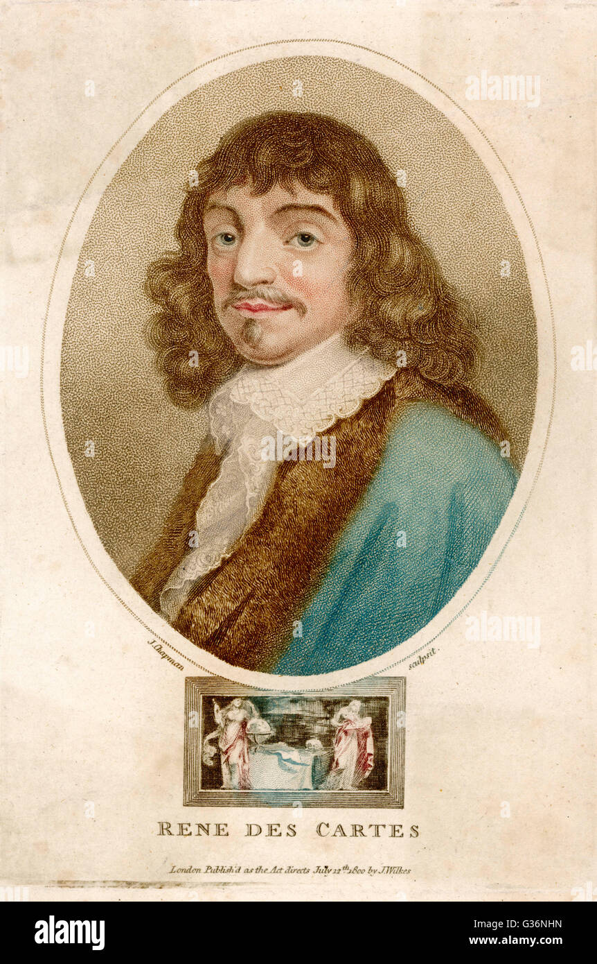 Rene Descartes (1596-1650), French mathematician and  philosopher.  His most famous philosophical statement was: I think, therefore I am.        Date: circa 1645 Stock Photo