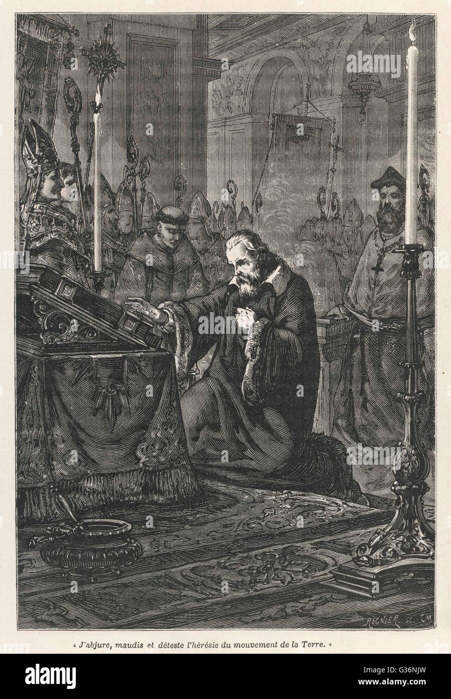 Galileo Galilei, Italian astronomer, recanting his heresy Stock Photo