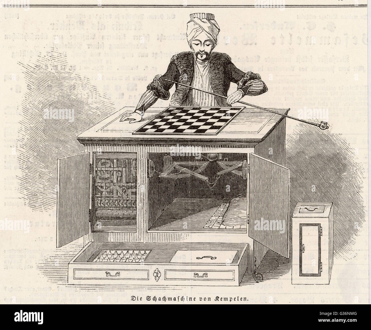 Wolfgang von Kempelin's Automaton Chess Player.  It was created in Germany, was widely exhibited, and eventually reappeared in New York in 1845.       Date: 1769 Stock Photo
