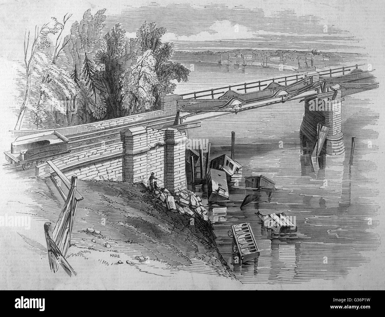 Railway accident on the Dee bridge at Chester Stock Photo