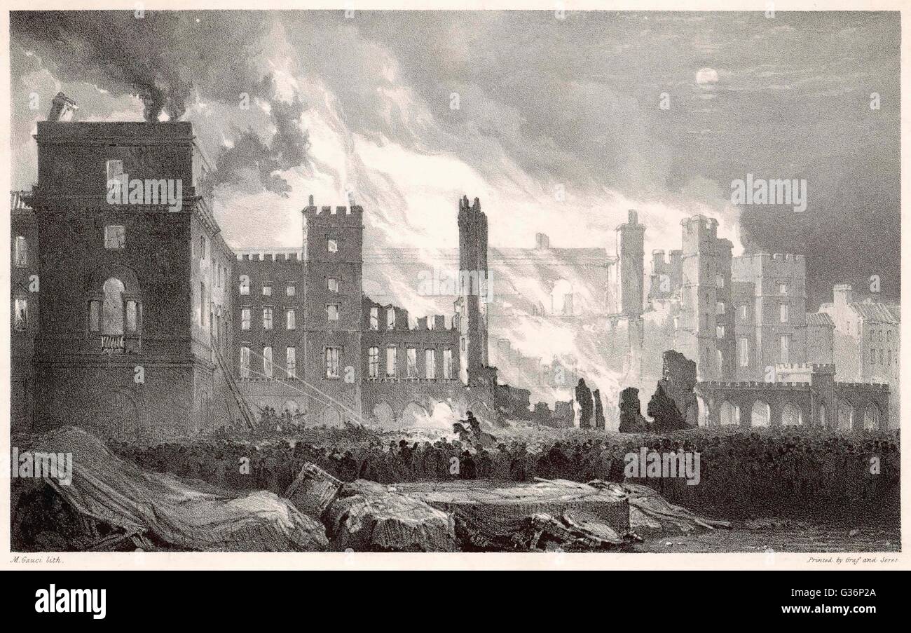 Houses of Parliament destroyed by fire Stock Photo
